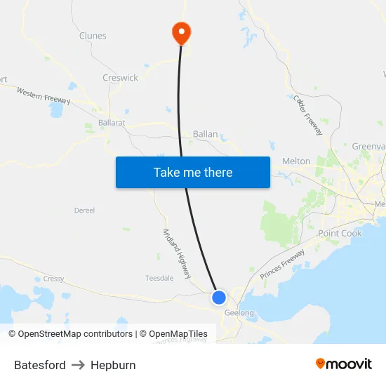 Batesford to Hepburn map
