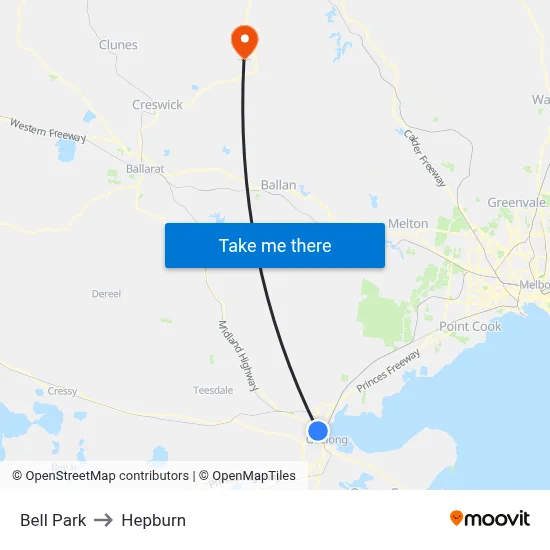 Bell Park to Hepburn map
