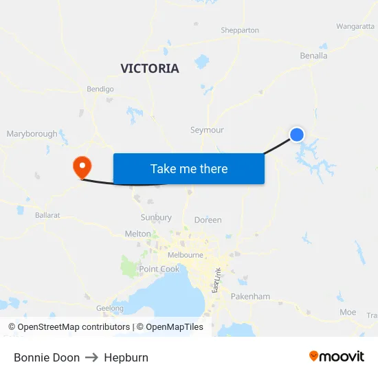 Bonnie Doon to Hepburn map