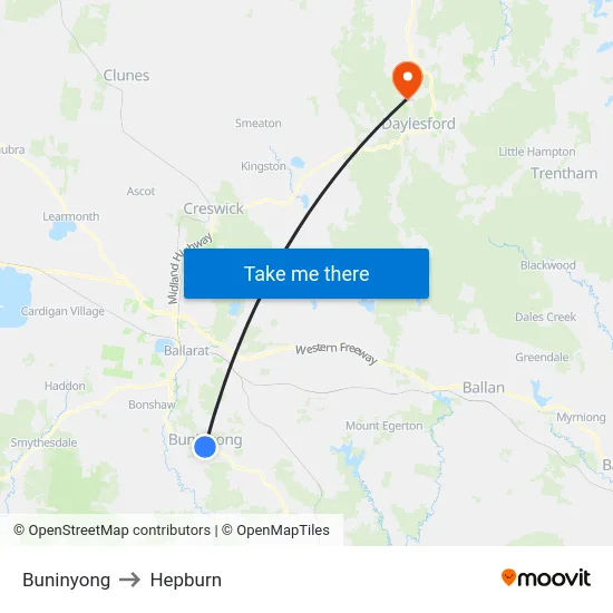 Buninyong to Hepburn map