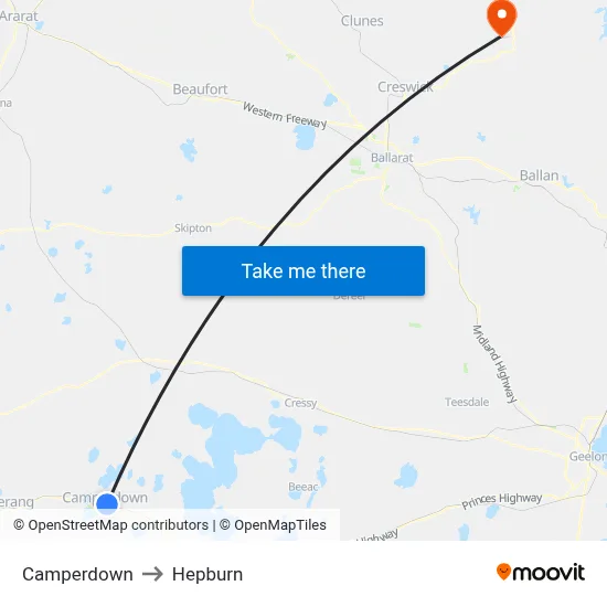 Camperdown to Hepburn map