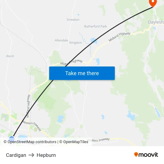 Cardigan to Hepburn map
