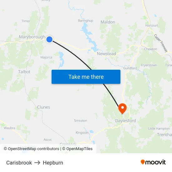 Carisbrook to Hepburn map