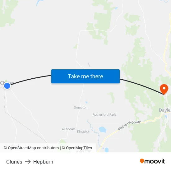 Clunes to Hepburn map