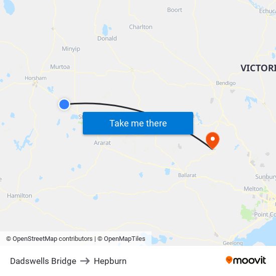 Dadswells Bridge to Hepburn map