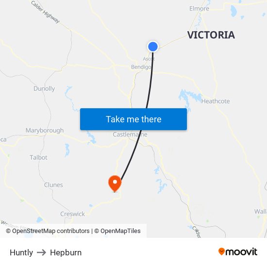 Huntly to Hepburn map