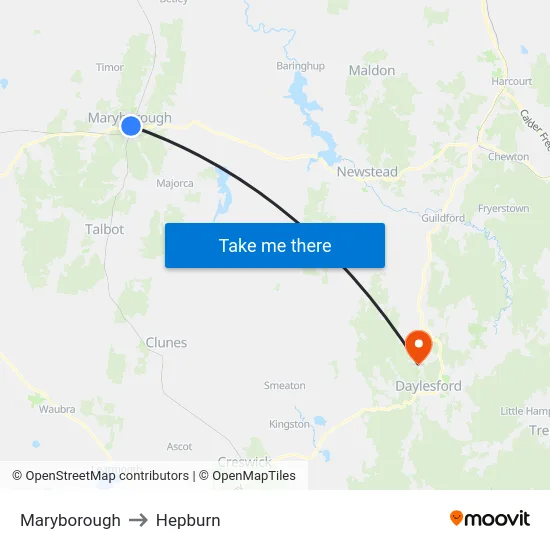 Maryborough to Hepburn map