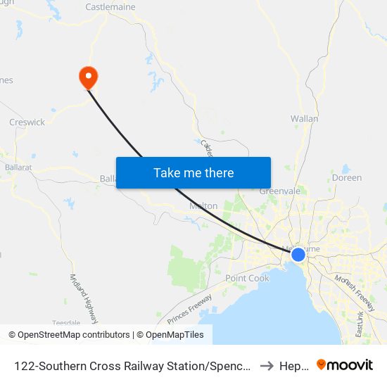 122-Southern Cross Railway Station/Spencer St (Melbourne City) to Hepburn map