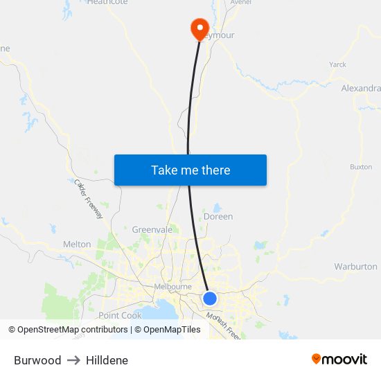 Burwood to Hilldene map