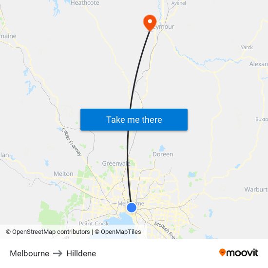 Melbourne to Hilldene map