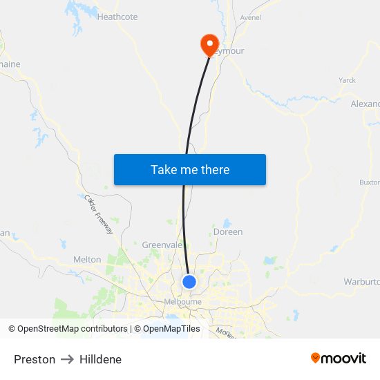 Preston to Hilldene map