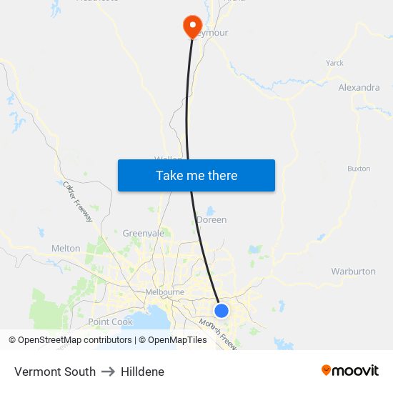 Vermont South to Hilldene map