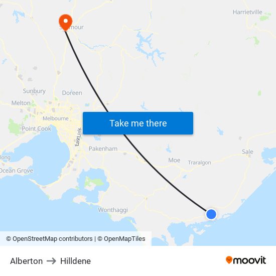 Alberton to Hilldene map