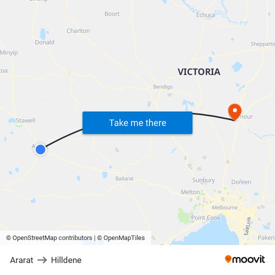 Ararat to Hilldene map