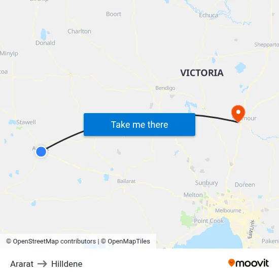 Ararat to Hilldene map