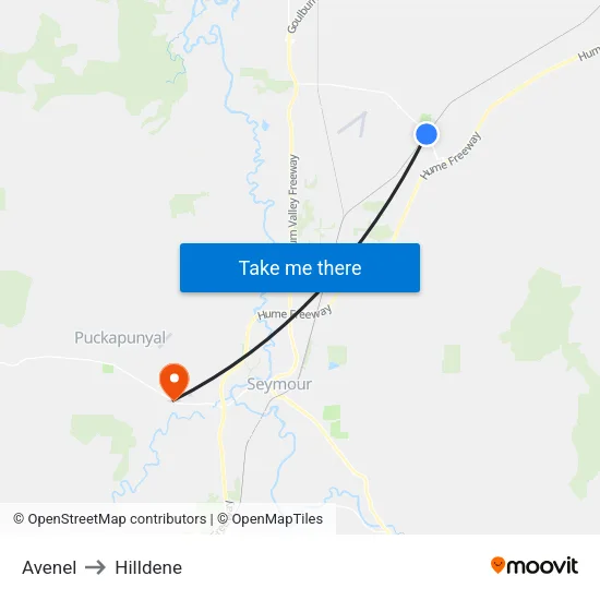 Avenel to Hilldene map