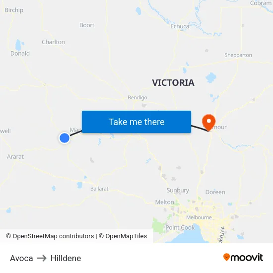 Avoca to Hilldene map