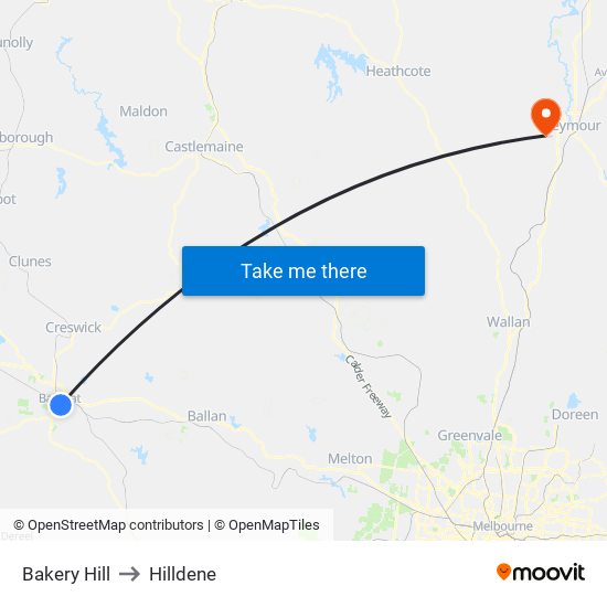 Bakery Hill to Hilldene map