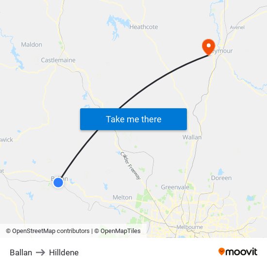 Ballan to Hilldene map