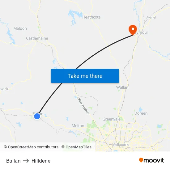 Ballan to Hilldene map
