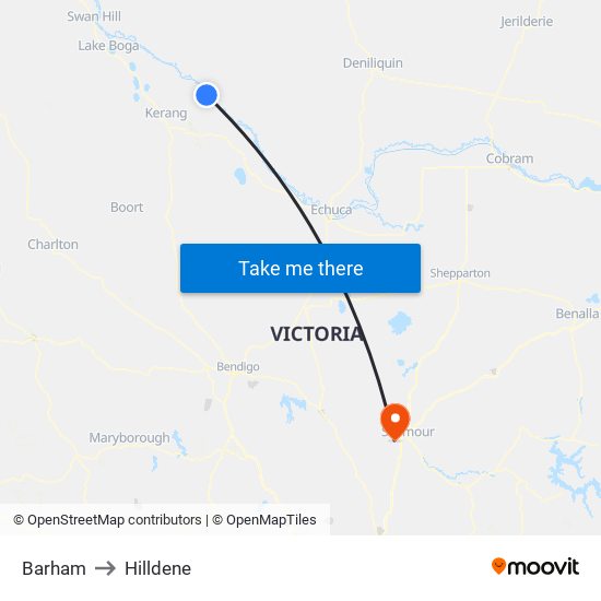 Barham to Hilldene map