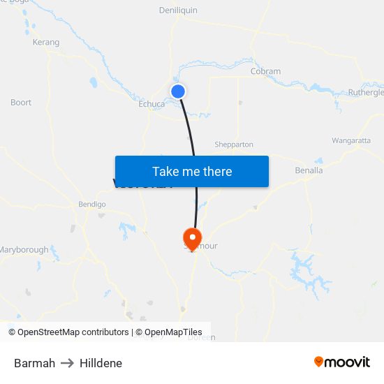 Barmah to Hilldene map