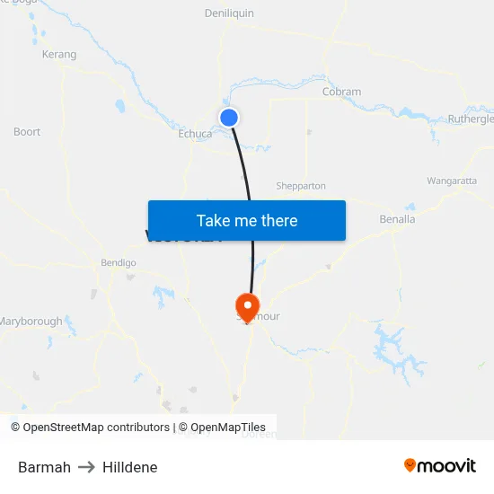 Barmah to Hilldene map