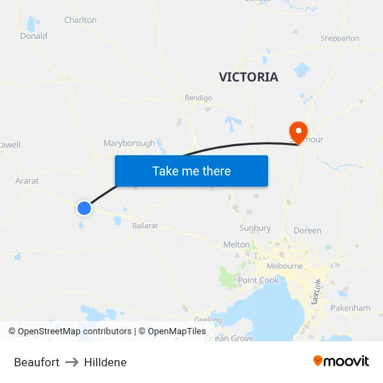 Beaufort to Hilldene map