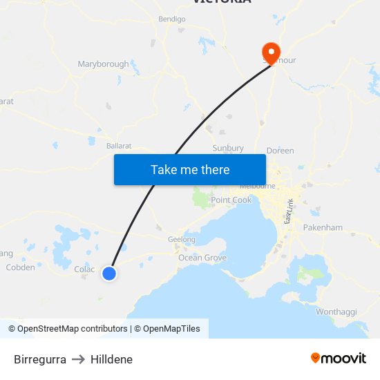Birregurra to Hilldene map