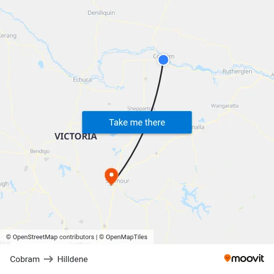Cobram to Hilldene map