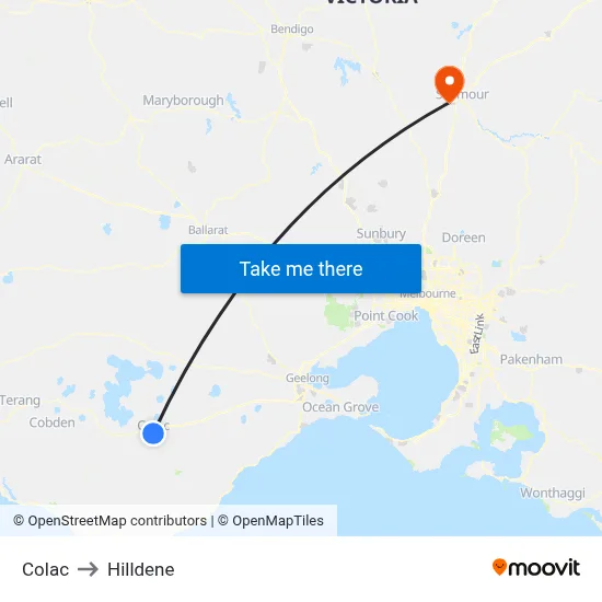 Colac to Hilldene map