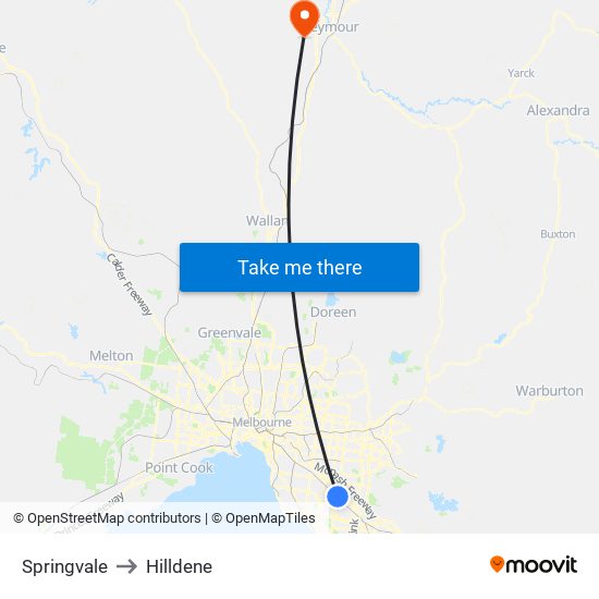 Springvale to Hilldene map