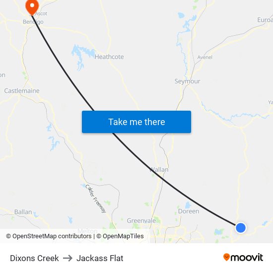 Dixons Creek to Jackass Flat map