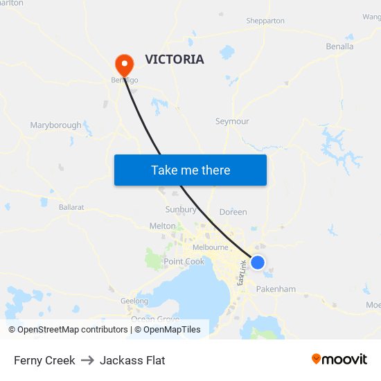 Ferny Creek to Jackass Flat map