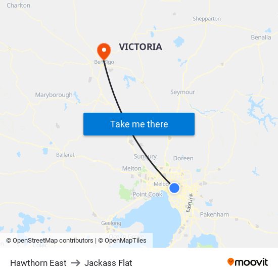 Hawthorn East to Jackass Flat map