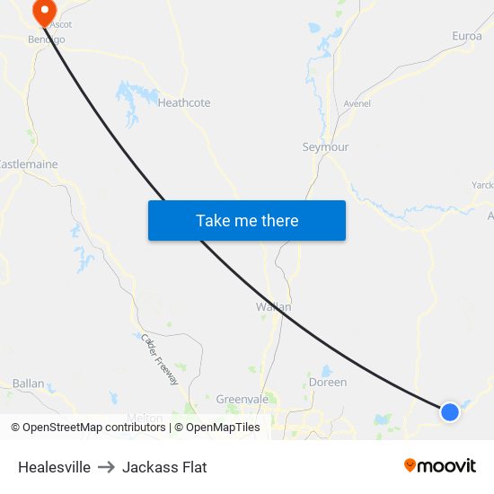 Healesville to Jackass Flat map