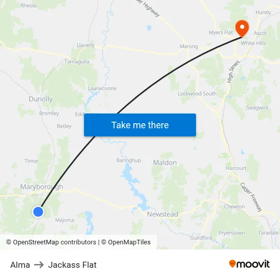 Alma to Jackass Flat map