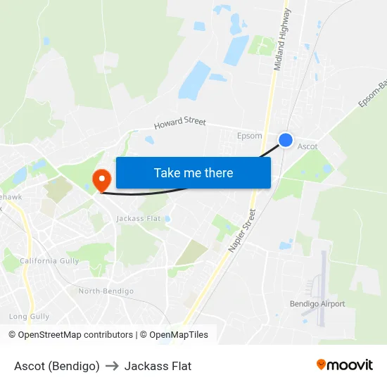 Ascot (Bendigo) to Jackass Flat map