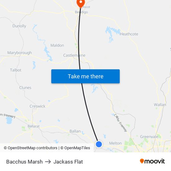 Bacchus Marsh to Jackass Flat map