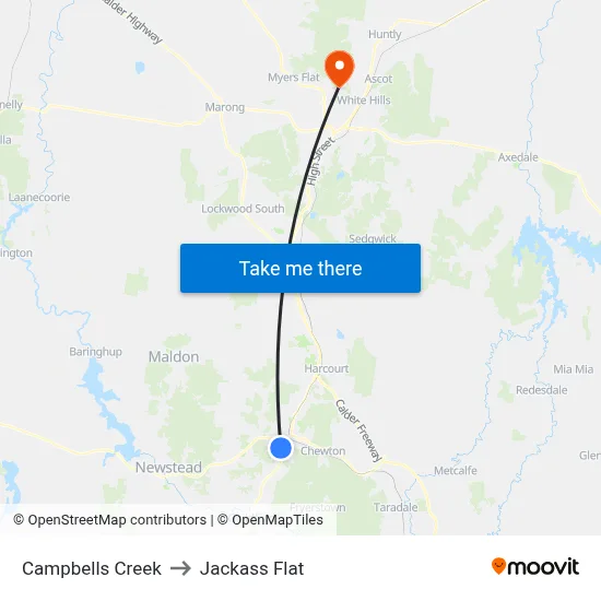 Campbells Creek to Jackass Flat map