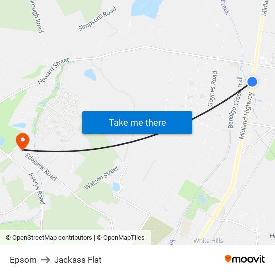 Epsom to Jackass Flat map