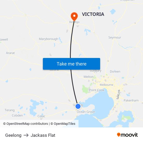 Geelong to Jackass Flat map