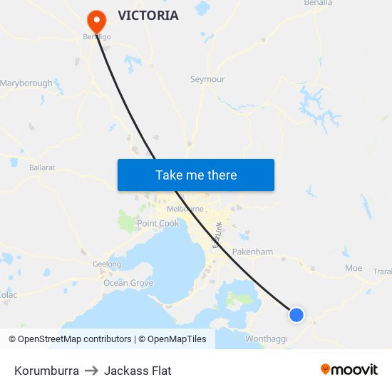 Korumburra to Jackass Flat map