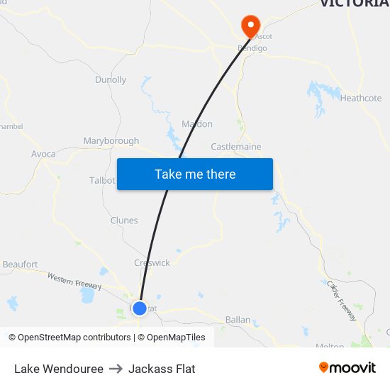 Lake Wendouree to Jackass Flat map