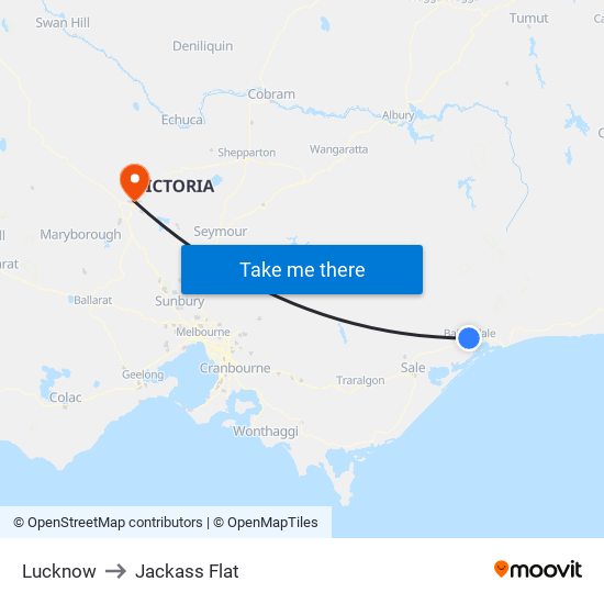 Lucknow to Jackass Flat map