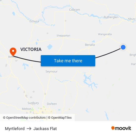 Myrtleford to Jackass Flat map