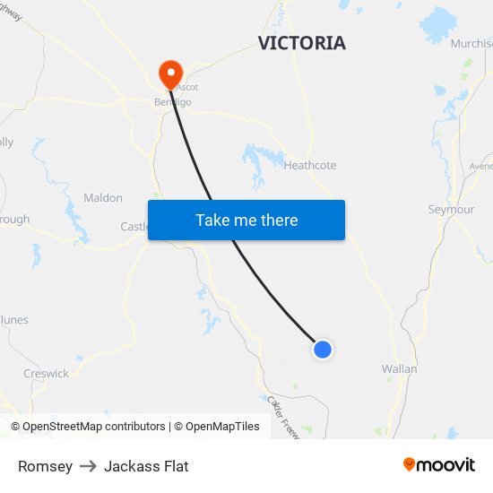 Romsey to Jackass Flat map