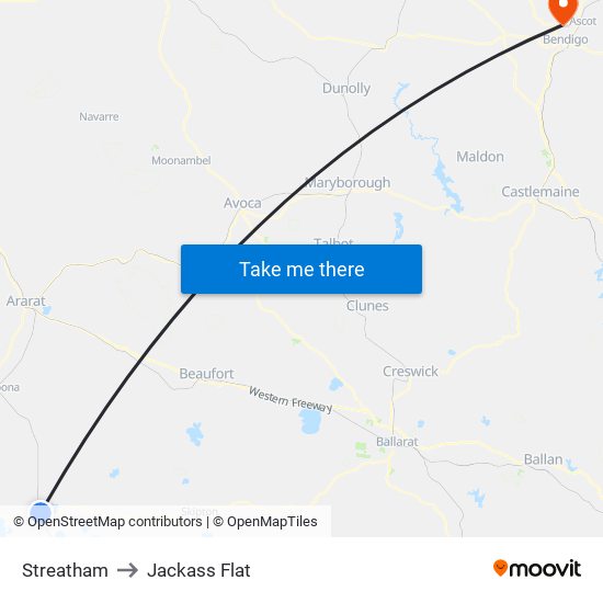 Streatham to Jackass Flat map