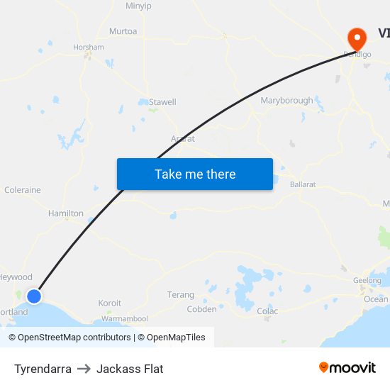 Tyrendarra to Jackass Flat map