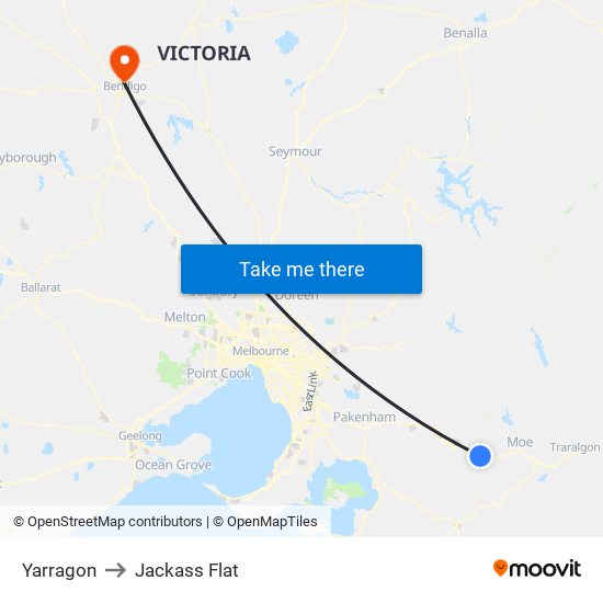 Yarragon to Jackass Flat map